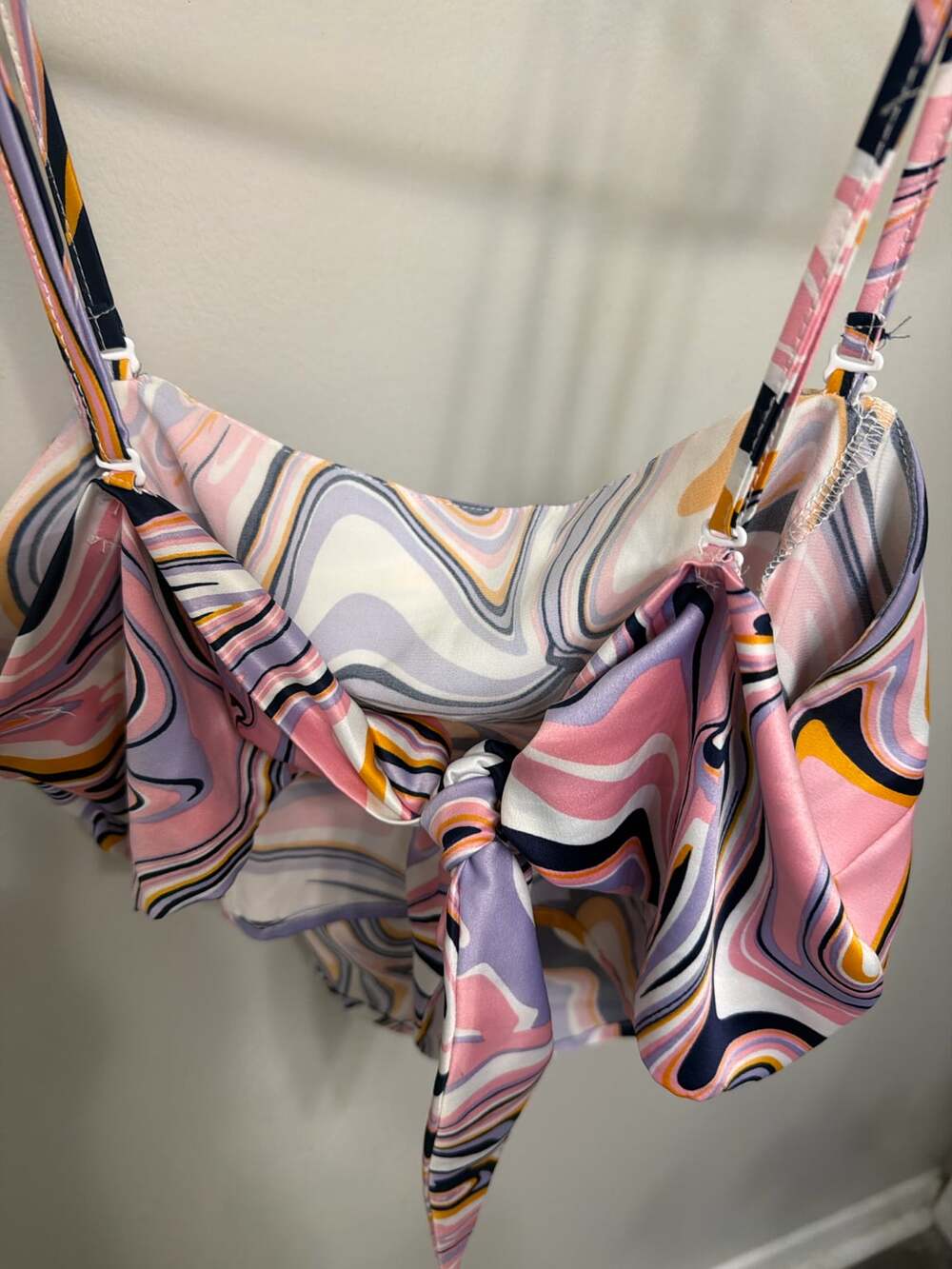Streetwear Society Size M Multi-Color Swirl Print Satin Halter Crop Top - Picture 4 of 4